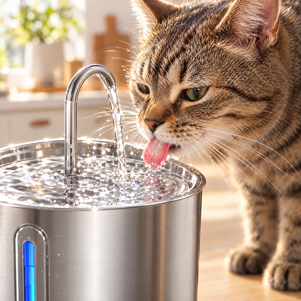 Katt dricker rinnande vatten