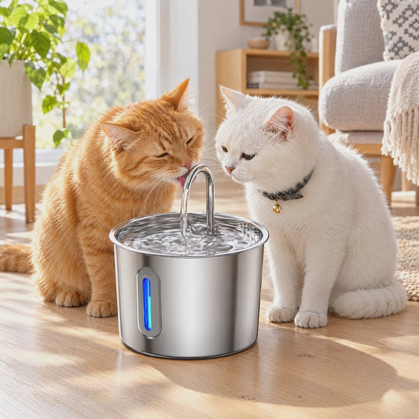 Två katter vid fontänen